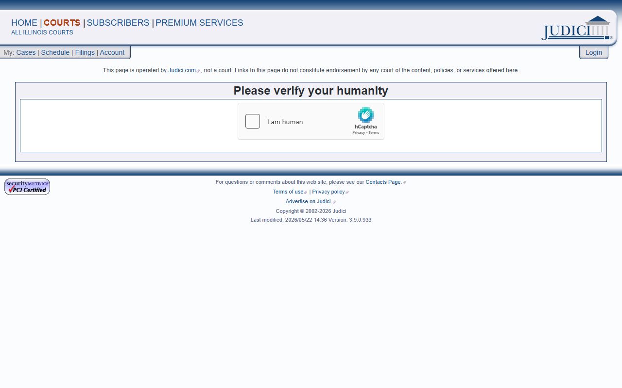 Wabash County court records after arrest Judici case search captcha page