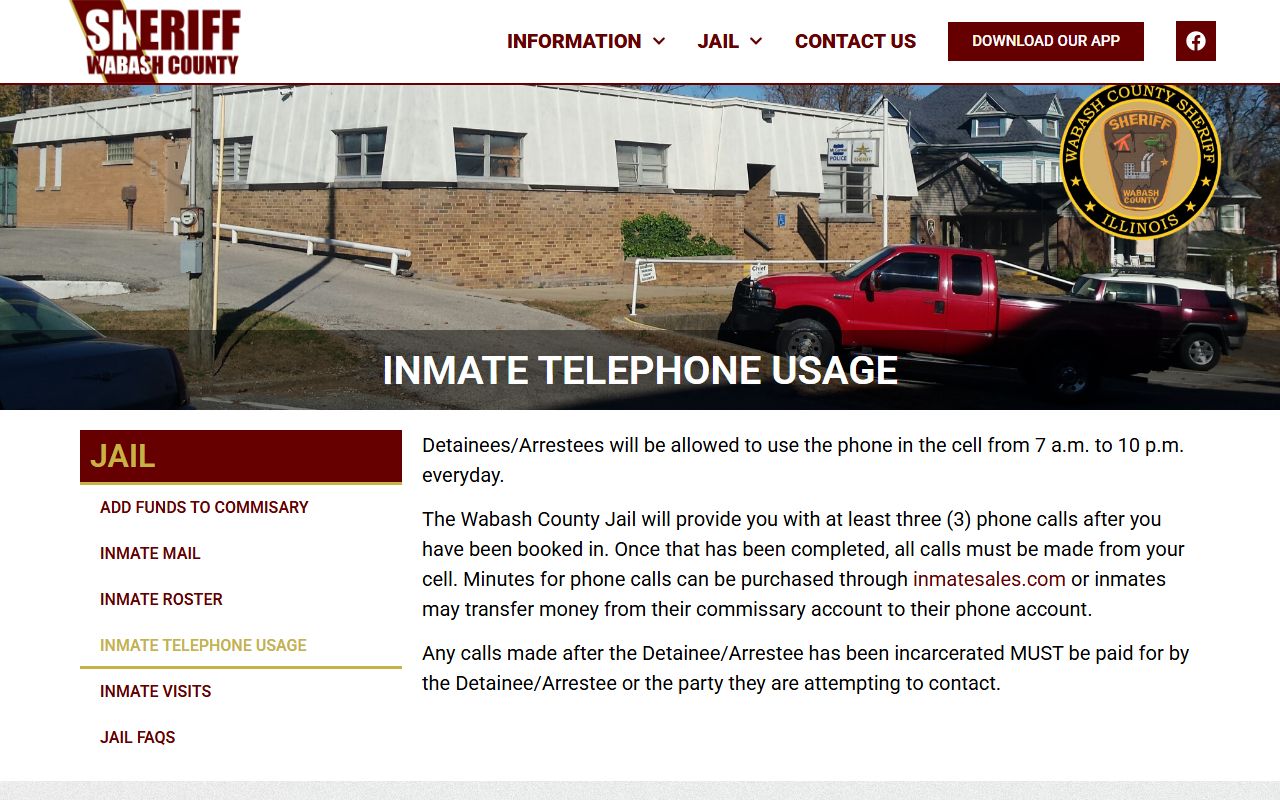 Wabash County inmate records phone access and InmateSales instructions