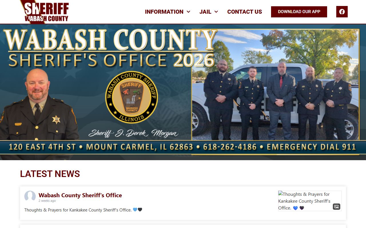 Wabash County sheriff homepage for inmate population and jail contact lookup